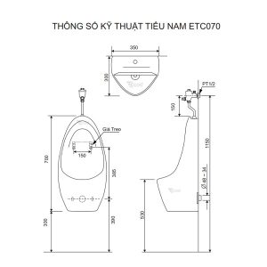 Ảnh công trình thực tế Tiểu Nam Treo Tường Ecod ETC070