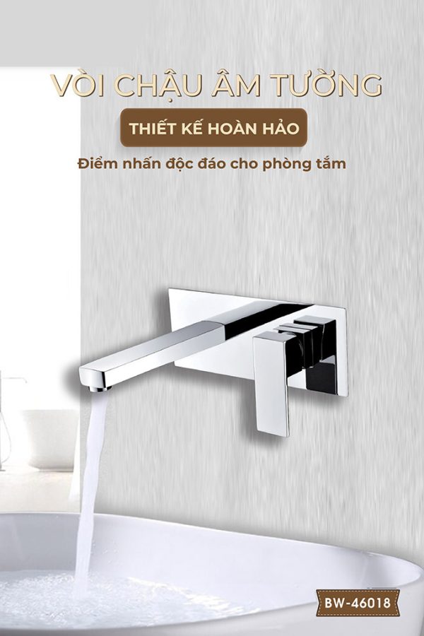 Vòi Lavabo Âm Tường Nóng Lạnh BASIC BW-46018 Màu Chrome