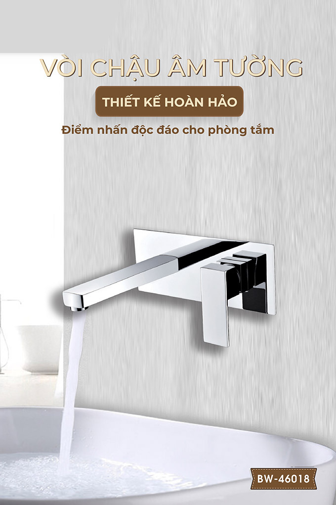 Vòi Lavabo Âm Tường Nóng Lạnh BASIC BW-46018 Màu Chrome