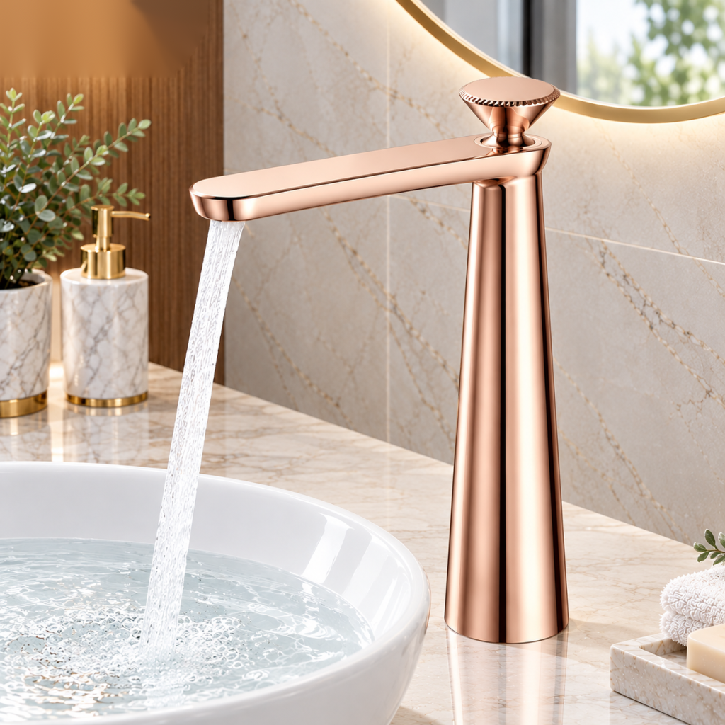 Vòi Lavabo Nóng Lạnh Thân Cao BASIC BW-41802RG Rose Gold