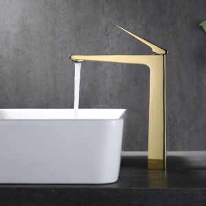 Vòi Lavabo Nóng Lạnh Thân Cao BASIC LUCAS-HG Gold