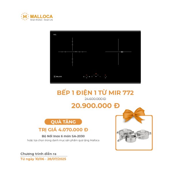 Bếp Kết Hợp Điện Từ MALLOCA MIR 772 2 Vùng Nấu