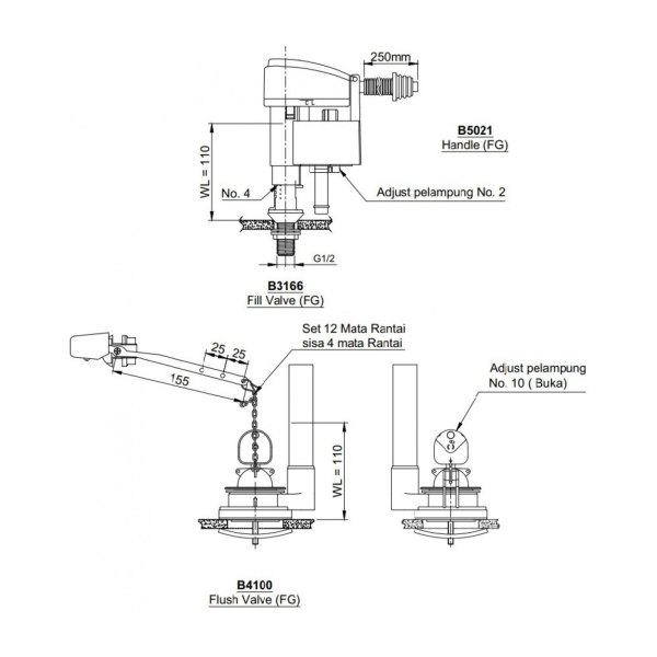 Bộ Xả Bồn Cầu TOTO TX436C1-3WS (C436R) 1 Khối