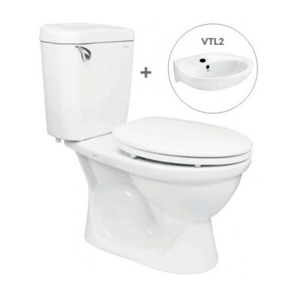 Bồn Cầu VIGLACERA VI77 2 Khối Nắp Thường Kèm Lavabo VTL2