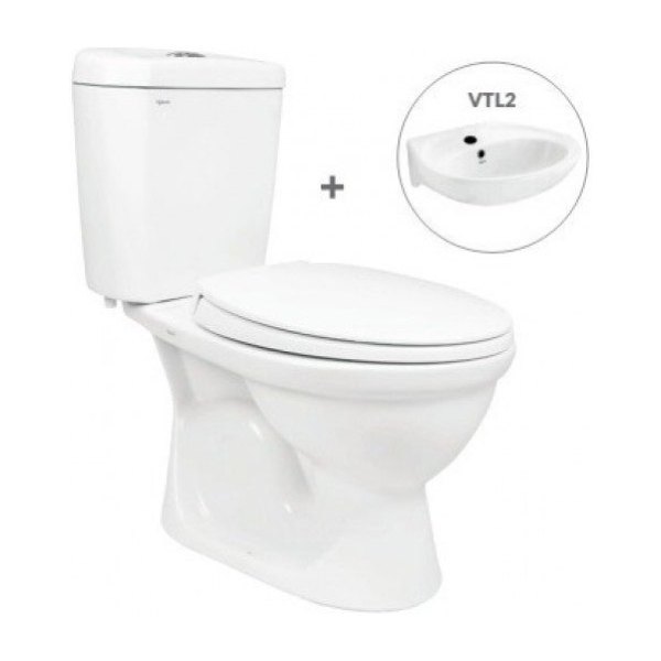 Bồn Cầu VIGLACERA VI88 Nắp Êm 2 Khối Kèm Lavabo VTL2