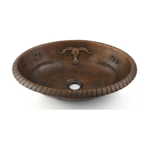 Chậu lavabo Kanly BS026 đặt bàn đồng thau họa tiết đầu trâu 490x380x130 mm