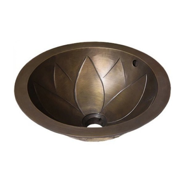 Chậu lavabo Kanly GCL02 đặt bàn đồng thau họa tiết cánh hoa sen 360x160 mm