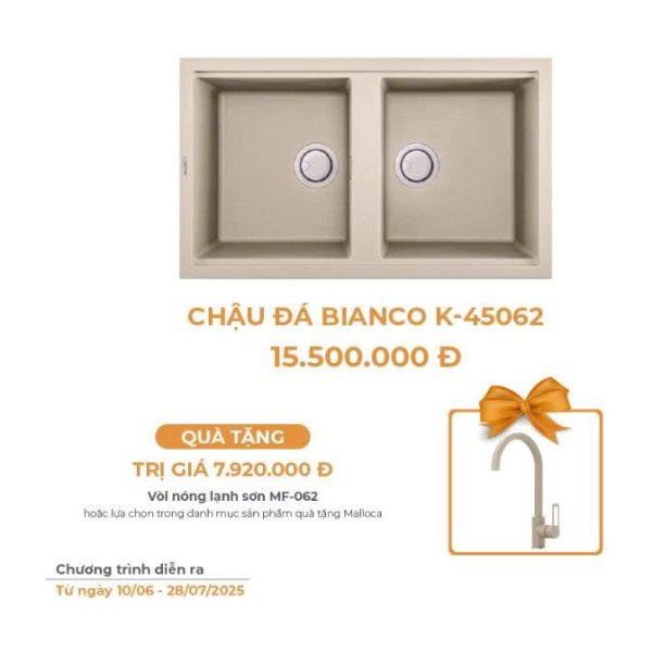 Chậu Rửa Chén Đá MALLOCA BIANCO K-45062 Màu Kem
