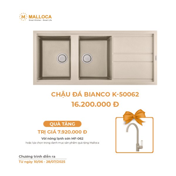 Chậu Rửa Chén Đá MALLOCA BIANCO K-50062 Màu Kem