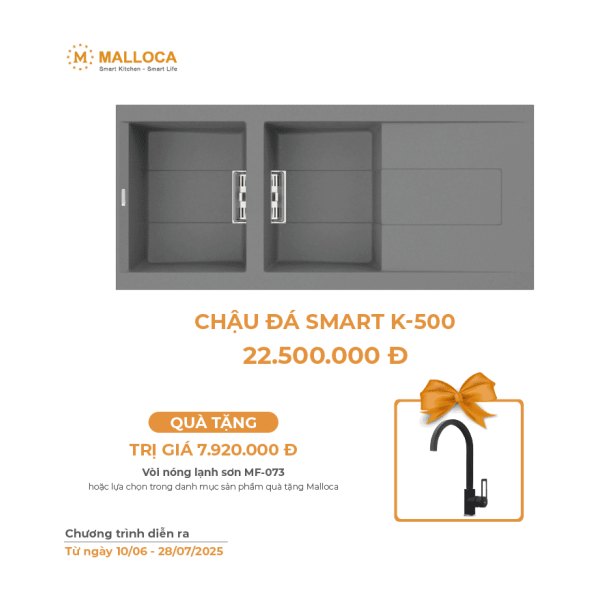 Chậu Rửa Chén Đá MALLOCA SMART K-500 Màu Xám
