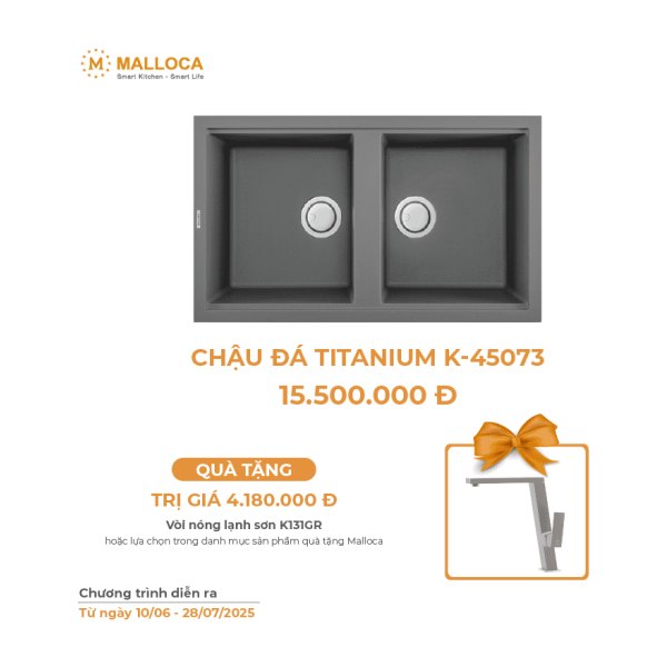 Chậu Rửa Chén Đá MALLOCA TITANIUM K-45073 Màu Xám