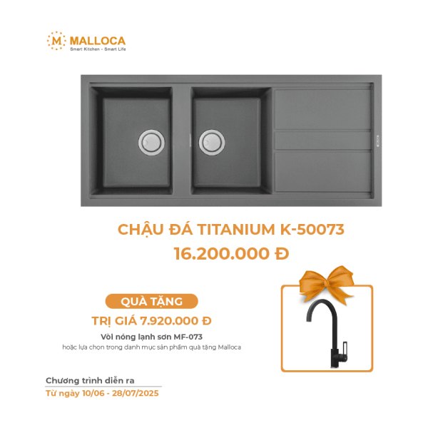 Chậu Rửa Chén Đá MALLOCA TITANIUM K-50073 Màu Xám