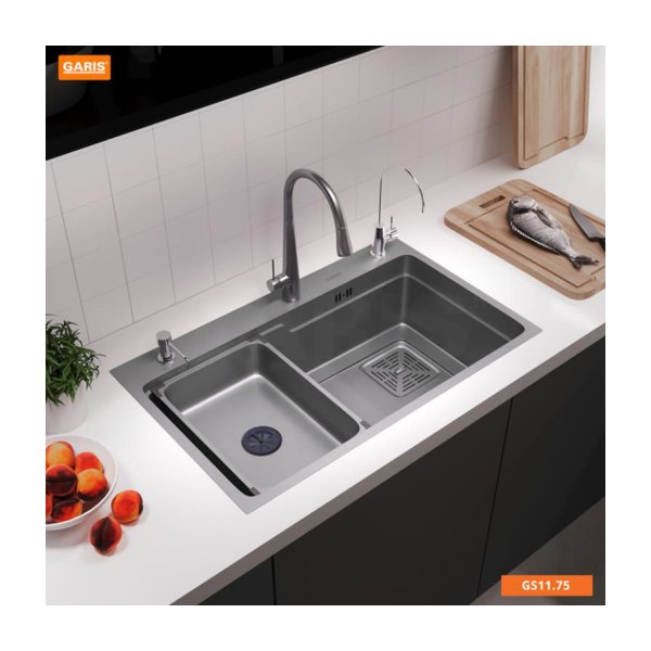 Chậu Rửa Chén GARIS GS11.75 Inox 1 Hộc To Tích Hợp Hộc Phụ Rời Màu Ghi Xám