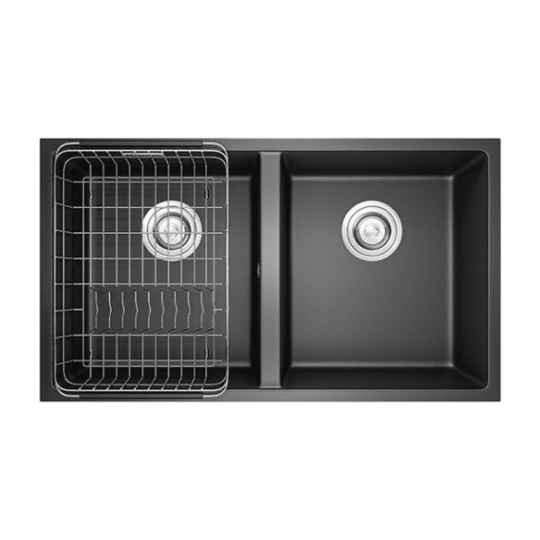 Chậu Rửa Chén KONOX VELOCI 760D Black 2 Hộc Màu Đen