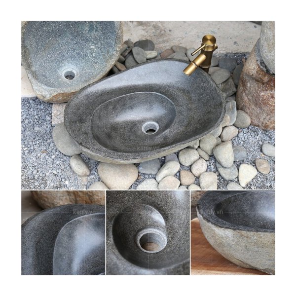 Chậu Rửa Mặt Lavabo Kanly MAR15SI Đặt Bàn Đá Cuội Tự Nhiên
