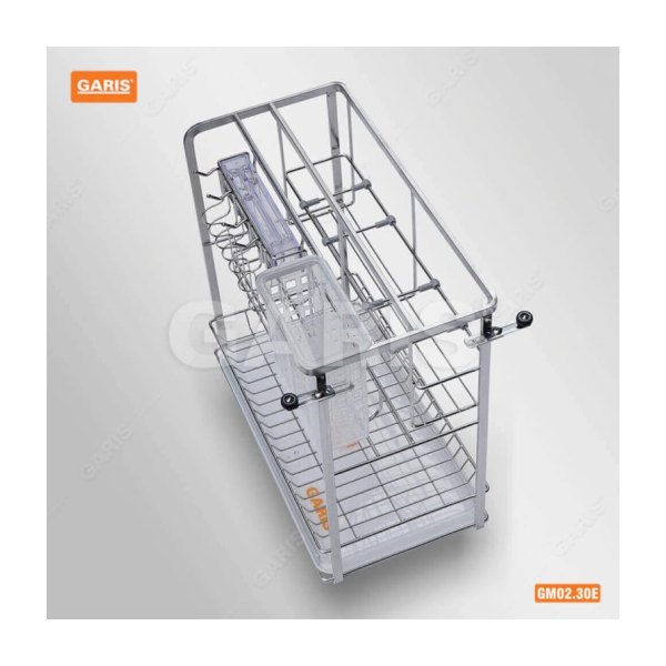 Giá Dao Thớt Chai Lọ GARIS GM02.30E Inox Xước Mờ Nan Vuông Cánh Kéo 300mm