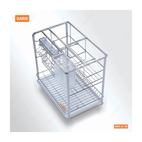 Giá Dao Thớt Chai Lọ GARIS GM02.35E Inox Xước Mờ Nan Vuông Cánh Kéo 350mm