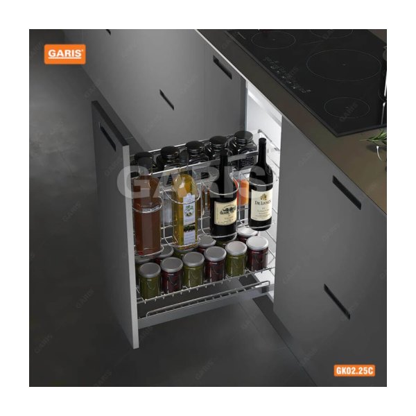 Giá Dao Thớt Gia Vị Chai Lọ GARIS GK02.25C Inox Mạ Chrome Nan Vuông Cánh Kéo 250mm