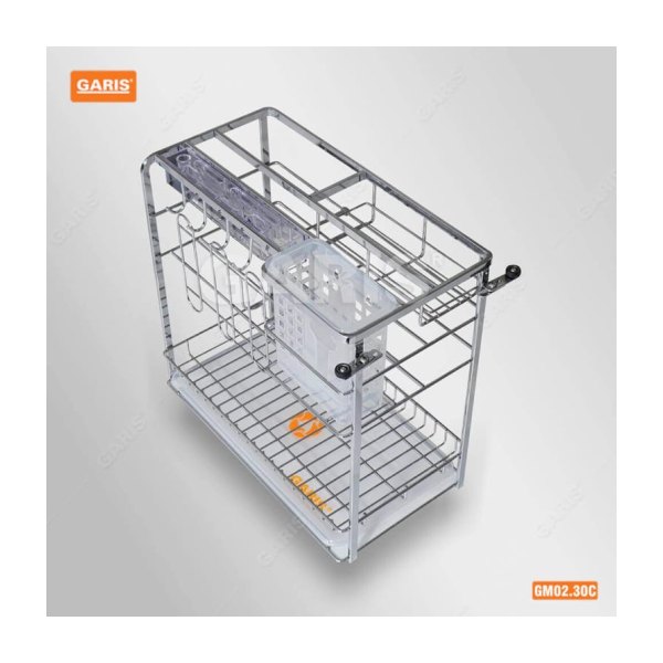 Giá Dao Thớt Gia Vị Chai Lọ GARIS GM02.30C Inox Mạ Chrome Nan Vuông Cánh Kéo 300mm