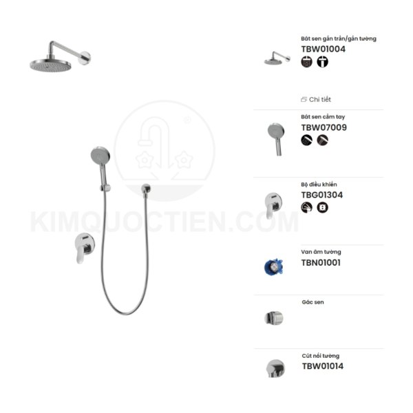 Sen tắm âm tường TOTO TBG01304BA/TBN01001B/TBW01004A/TBW07009A/TBW01014B nóng lạnh