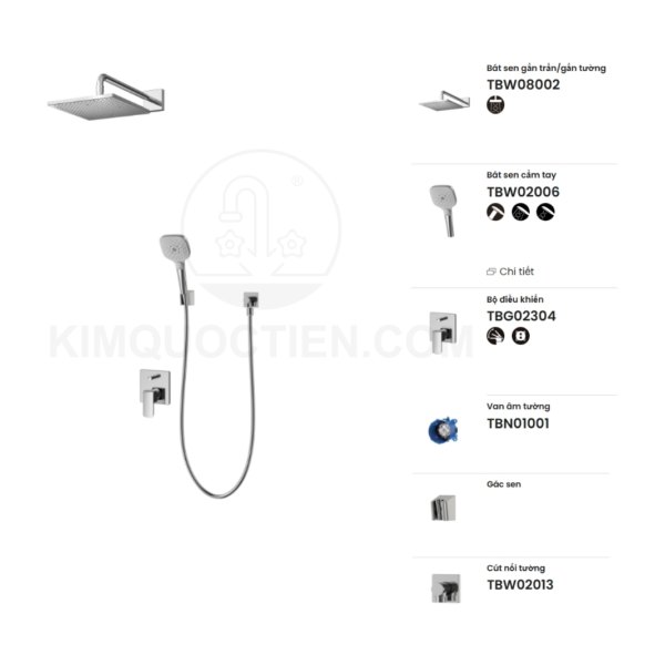 Sen tắm âm tường TOTO TBG02304BA/TBN01001B/TBW08002A/TBW02006A/TBW02013B nóng lạnh