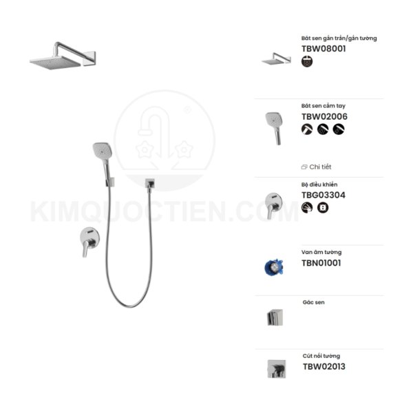 Sen tắm âm tường TOTO TBG03304BA/TBN01001B/TBW08001A/TBW02006V/TBW02013B nóng lạnh