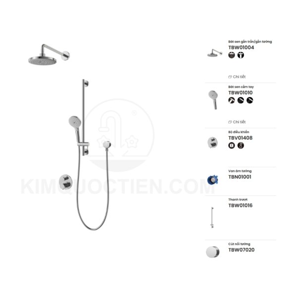 Sen tắm âm tường TOTO TBV01408B/TBN01001B/TBW01004A/TBW01010V/TBW07020A/TBW01016B điều chỉnh nhiệt độ