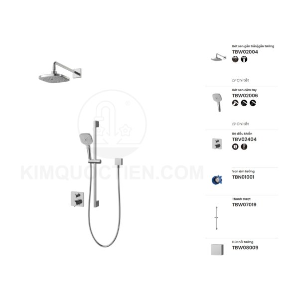 Sen tắm âm tường TOTO TBV02404B/TBN01001B/TBW01004A/TBW01010V/TBW08009A/TBW07019A điều chỉnh nhiệt độ