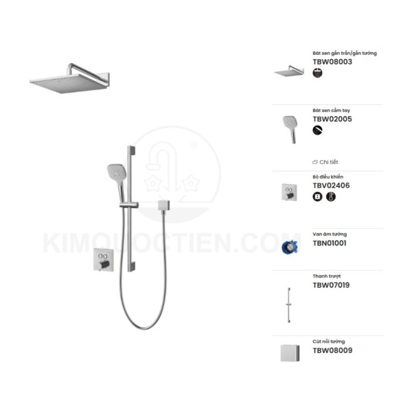 Sen tắm âm tường TOTO TBV02406B/TBN01001B/TBW08003A/TBW02005V/TBW08009A/TBW07019A điều chỉnh nhiệt độ