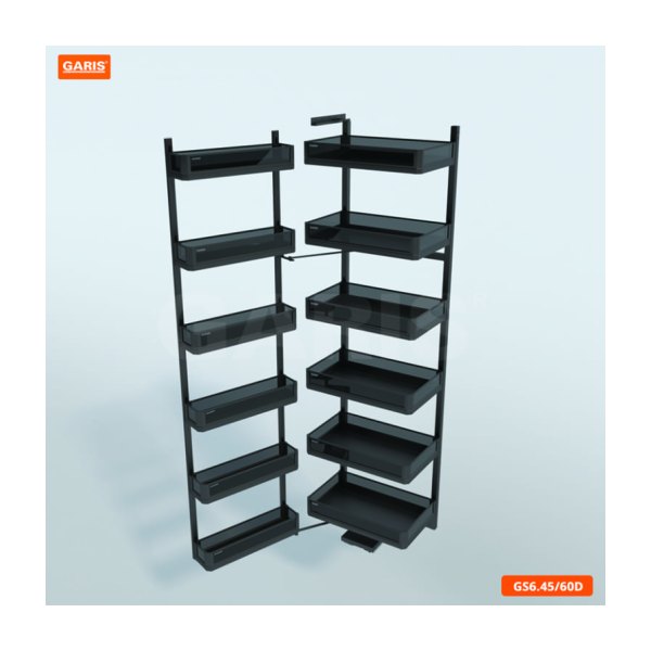 Tủ Đồ Khô GARIS GS6.45D Khay Nhôm Màu Titan Kính Tối Cánh Mở 6 Tầng 45cm