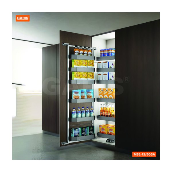Tủ Đồ Khô GARIS MS6.45GA Khay Nhôm Màu Xám Bạc Cánh Mở 6 Tầng 45cm