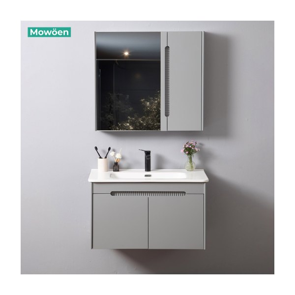 Tủ Lavabo Nhựa PVC Mowoen MW2701-80 800mm Chậu Sứ Gương LED