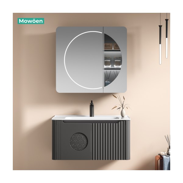 Tủ Lavabo Nhựa PVC Mowoen MW2713-80 800mm, Chậu Sứ Chống Tràn