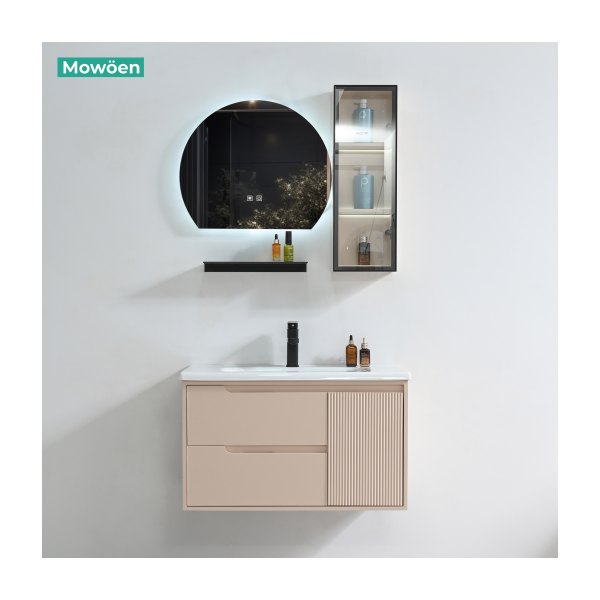 Tủ Lavabo Nhựa PVC Mowoen MW2821-80 Bộ 3 Mảnh Có Cột Tủ LED