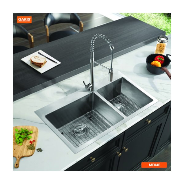 Vòi Rửa Chén GARIS MF04E Dây Rút Nóng Lạnh Inox Bóng Xước Mờ
