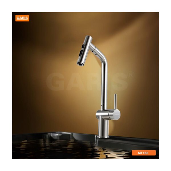 Vòi Rửa Chén GARIS MF16E Dây Rút Nóng Lạnh Inox 304 Bóng Xước Mờ