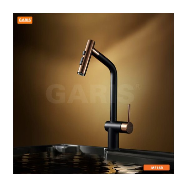 Vòi Rửa Chén GARIS MF16R Dây Rút Nóng Lạnh Đồng PVD Vàng Hồng Đen Nhám
